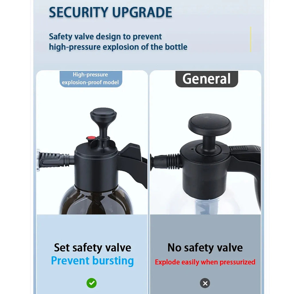 2L pressure spray bottle with two interchangeable spray nozzles