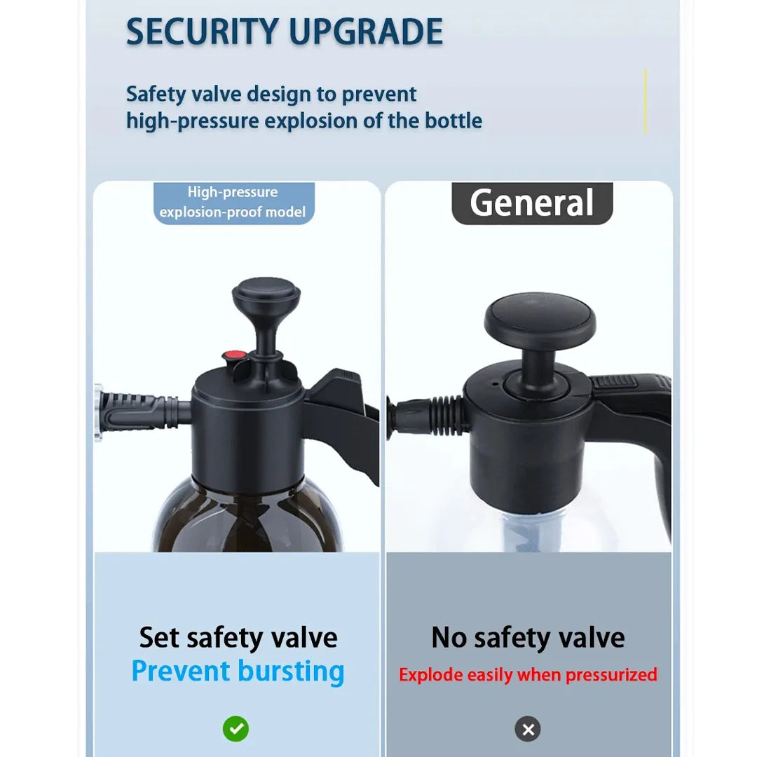 2L pressure spray bottle with two interchangeable spray nozzles