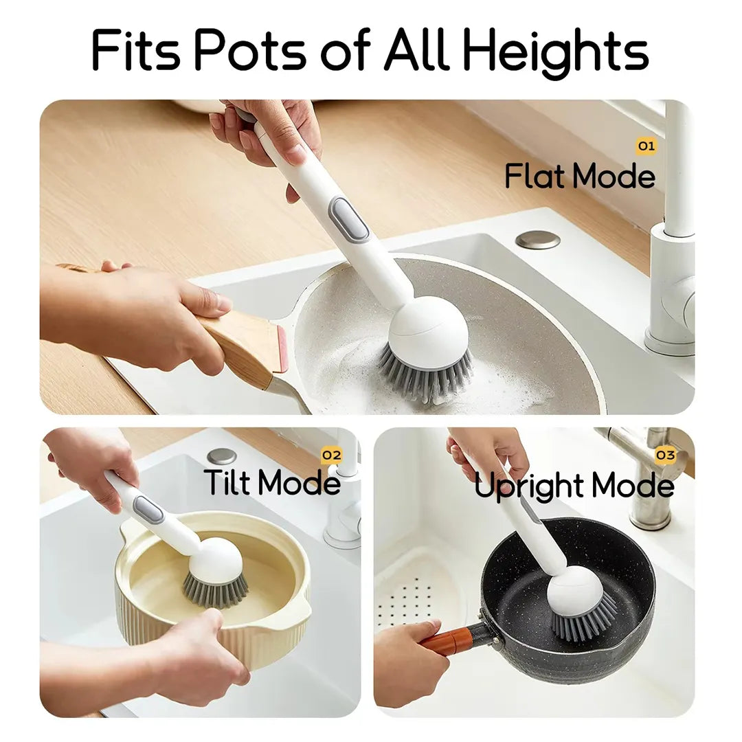 Adjustable handle dishwashing brush with built-in soap dispenser for kitchen cleaning