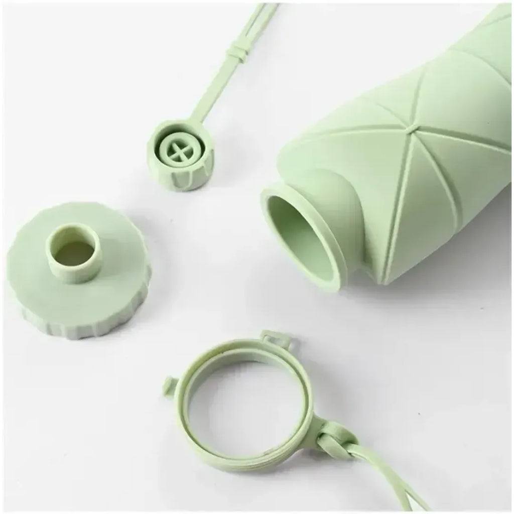 Collapsible reusable water bottle with space saving portable design