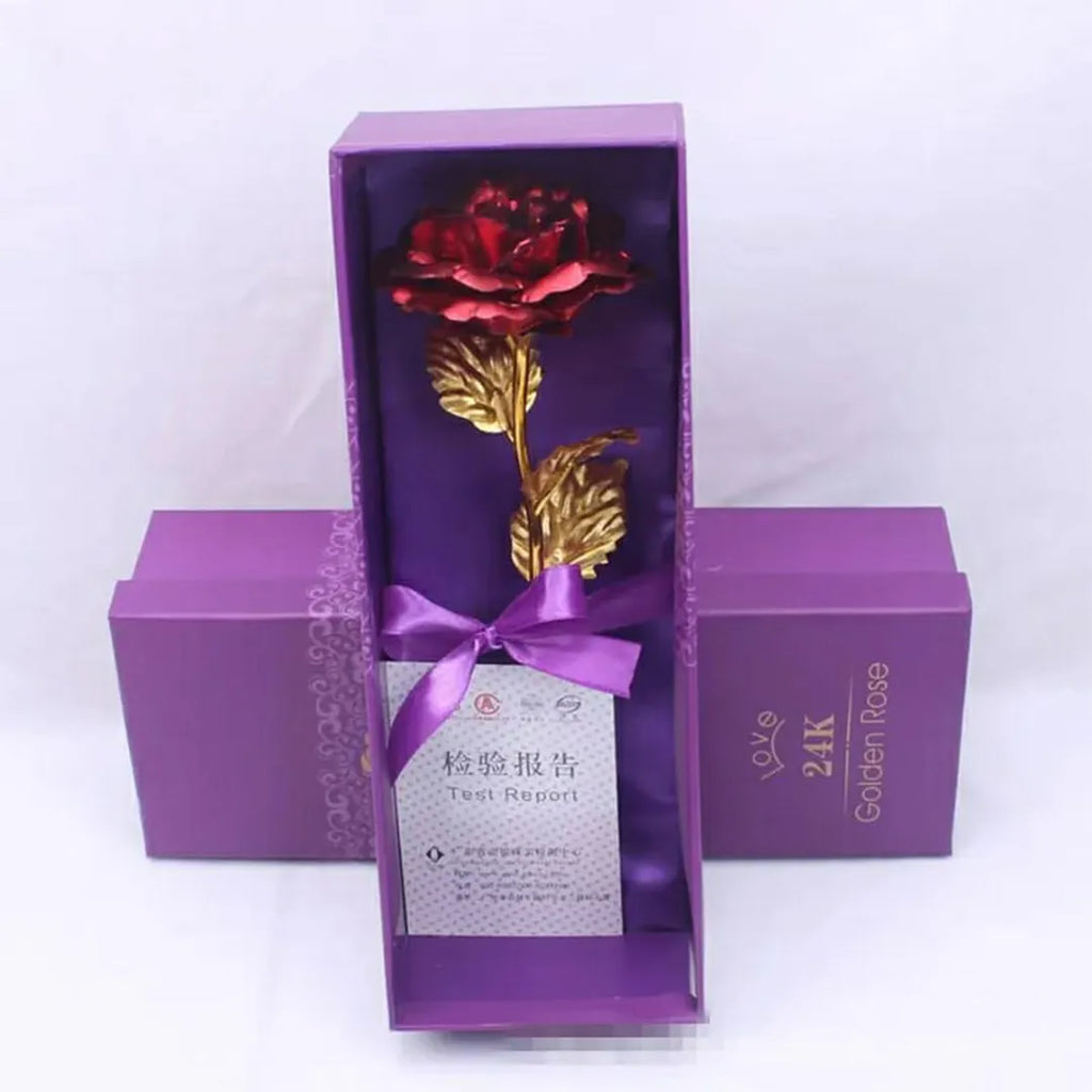 Gold plated artificial rose with Love sculpture holder for home décor