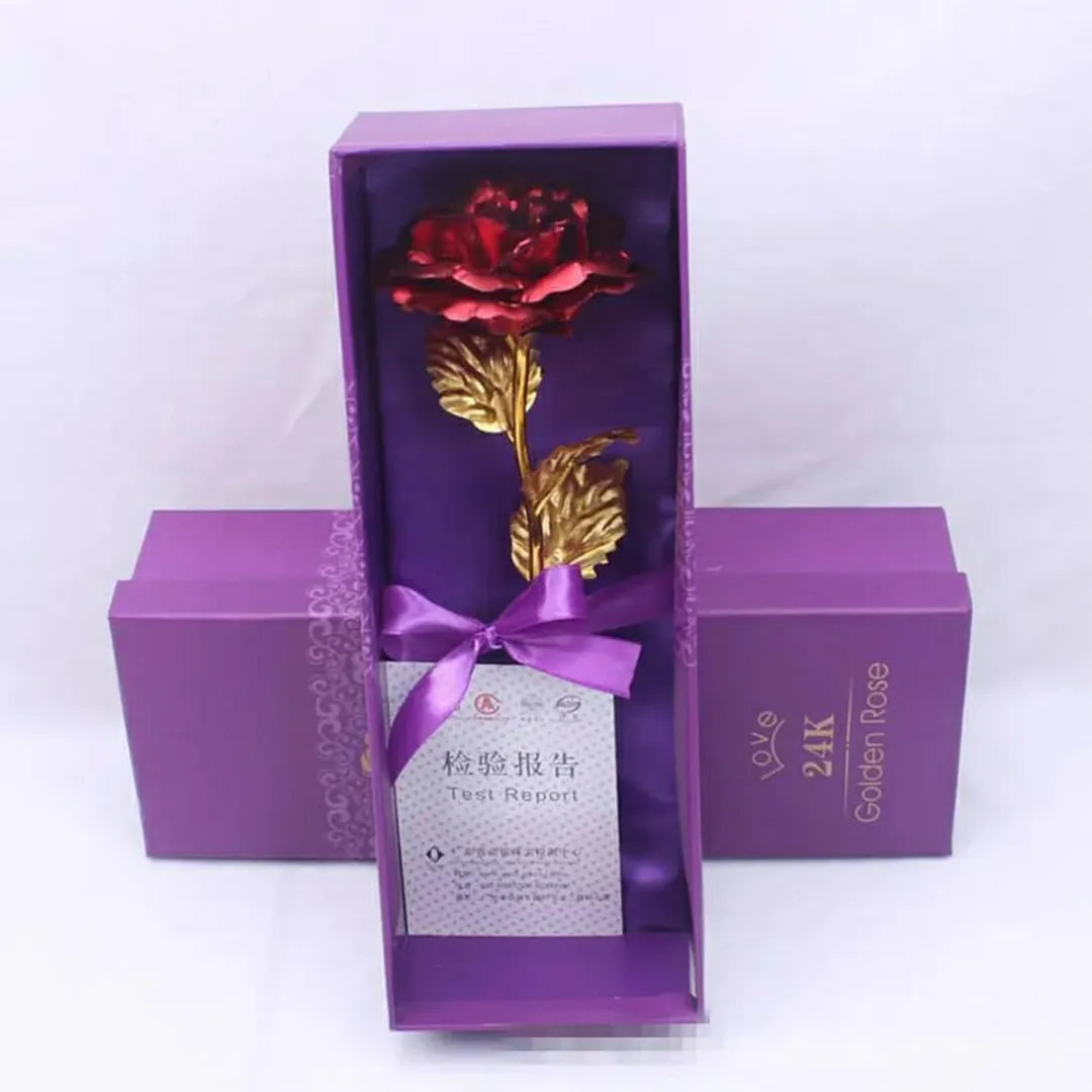 Gold plated artificial rose with Love sculpture holder for home décor