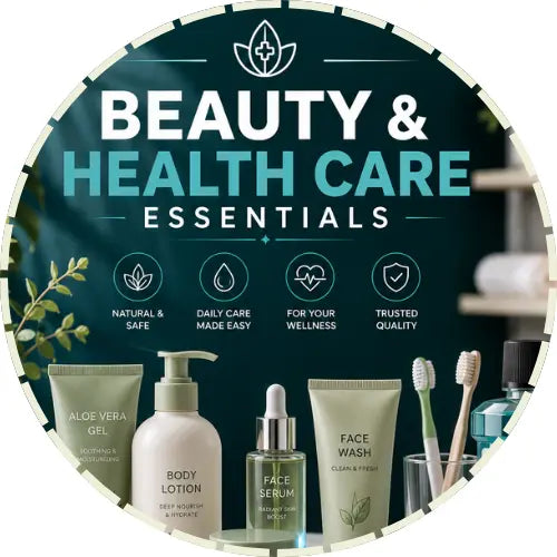 Beauty and health care essentials including skincare, personal care, oral care and wellness products