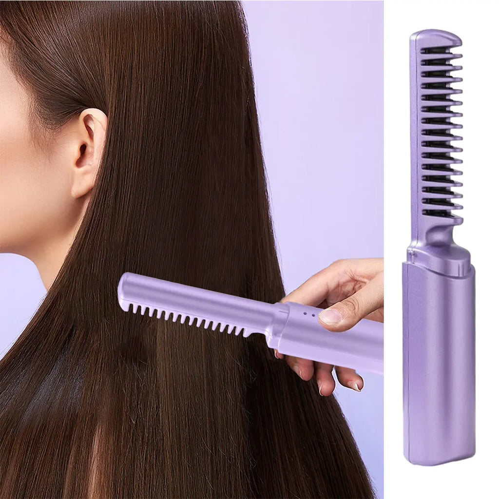 2 in 1 hair curler and straightener brush device