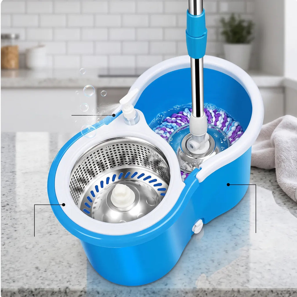 Easy Spin Magic Mop Set with steel bucket for home and office floor cleaning