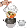 Stainless steel foldable frying basket and kitchen strainer