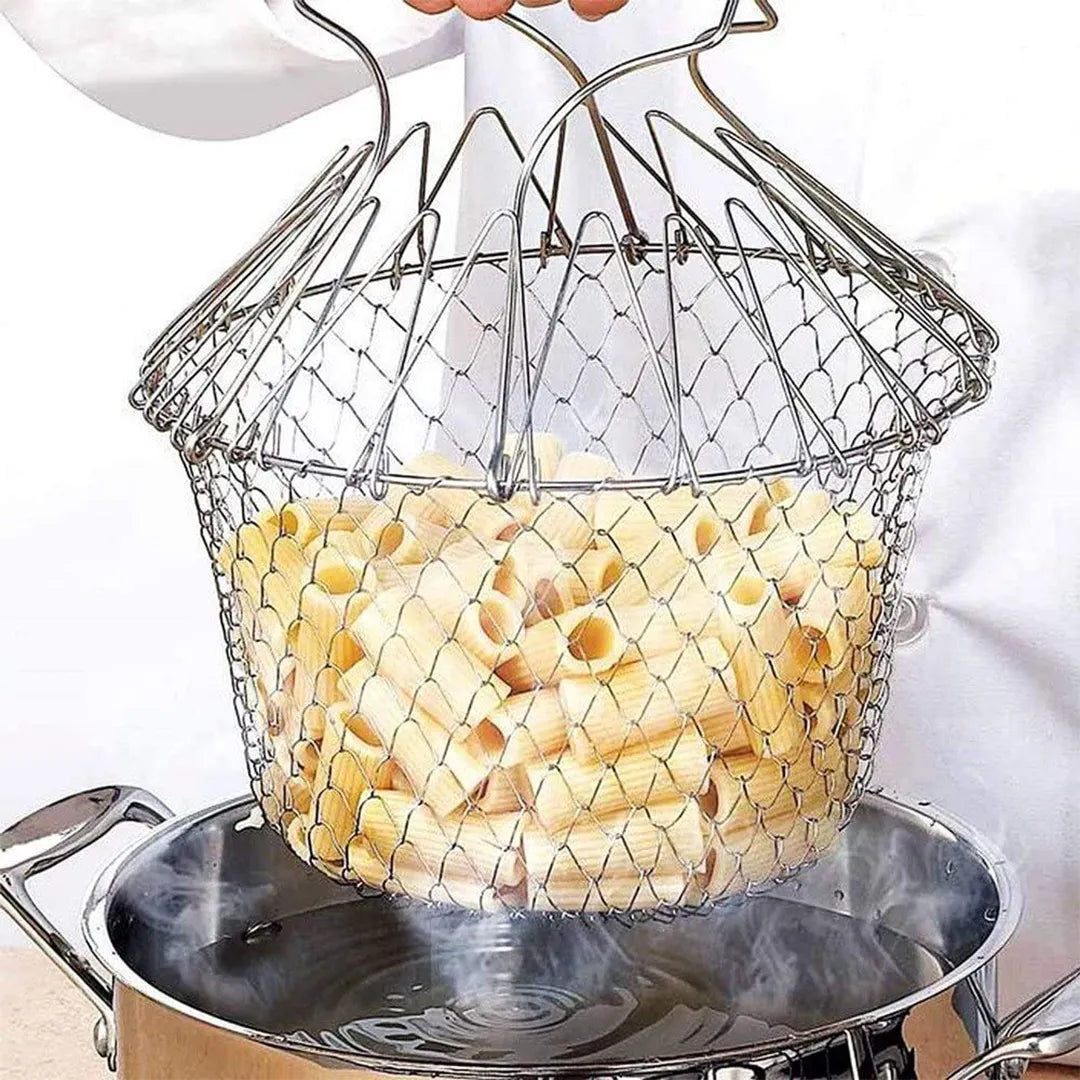 Stainless steel food strainer and draining basket for fruits and vegetables