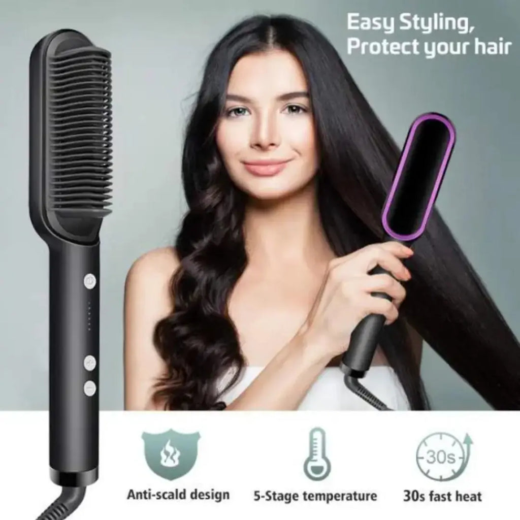 2 in 1 hair straightening brush electric comb