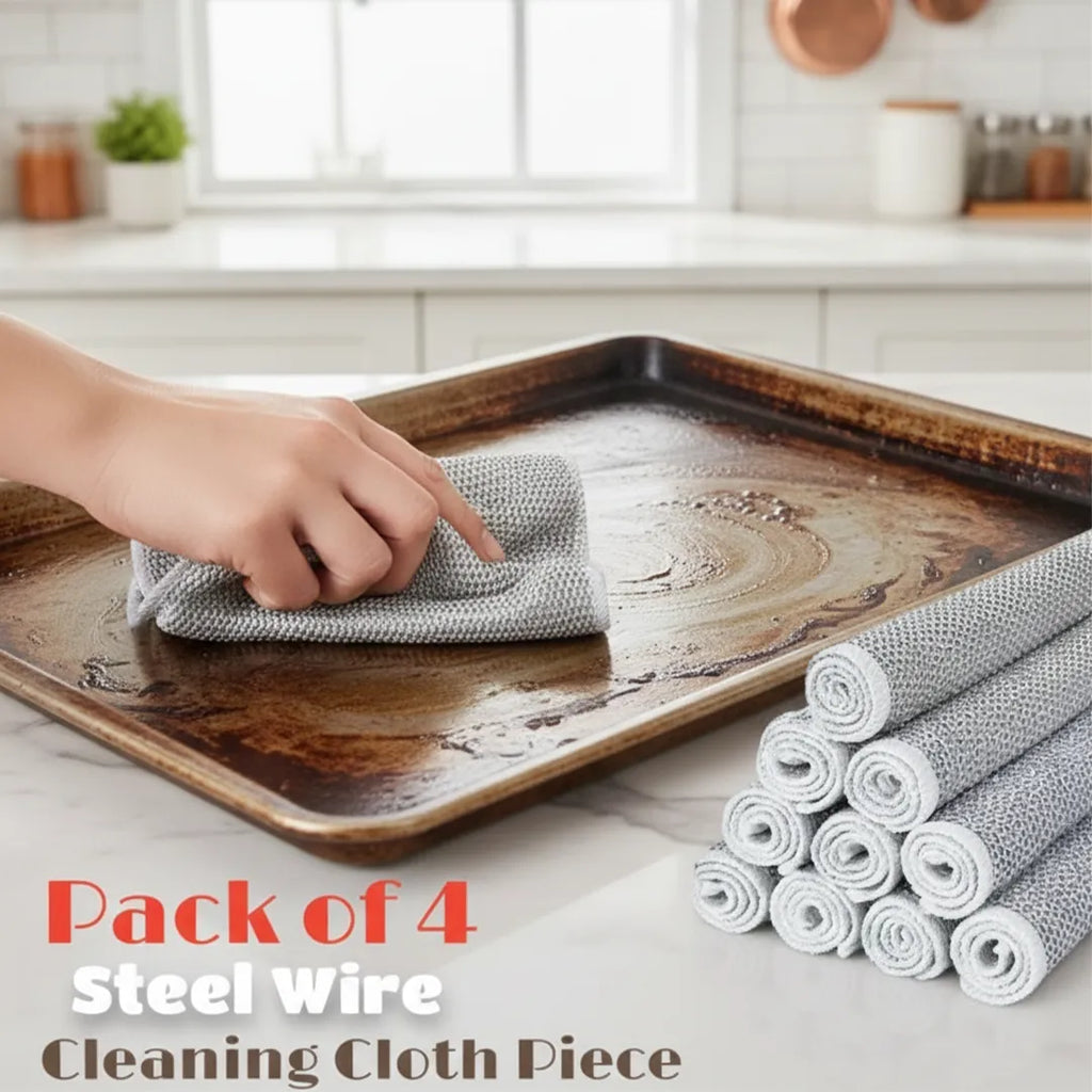 Heavy duty steel mesh dishwashing scrubber for tough grease and stains