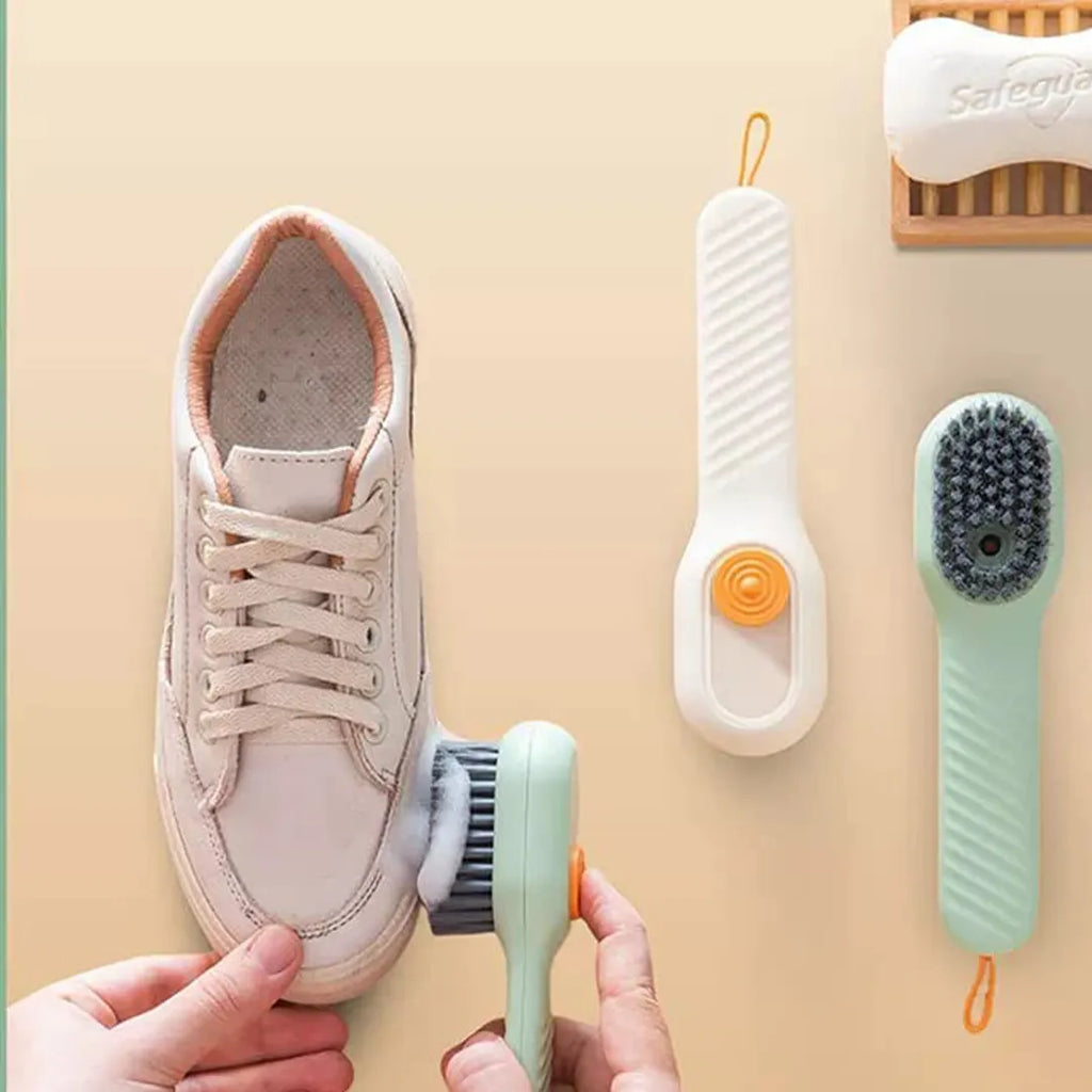 Soft bristle liquid cleaning brush with ergonomic long handle