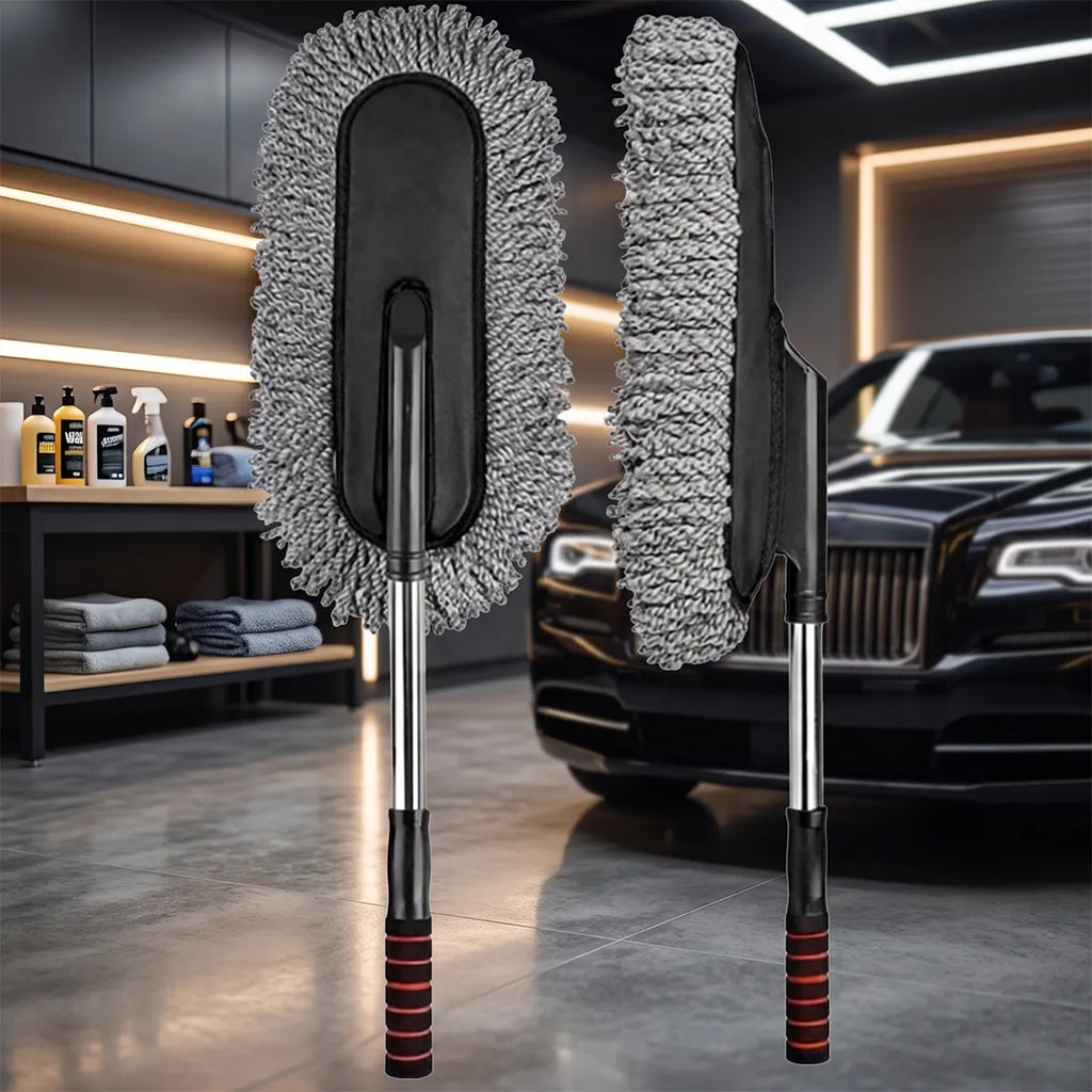 Microfiber car wash cleaning brush with telescopic handle for vehicle cleaning