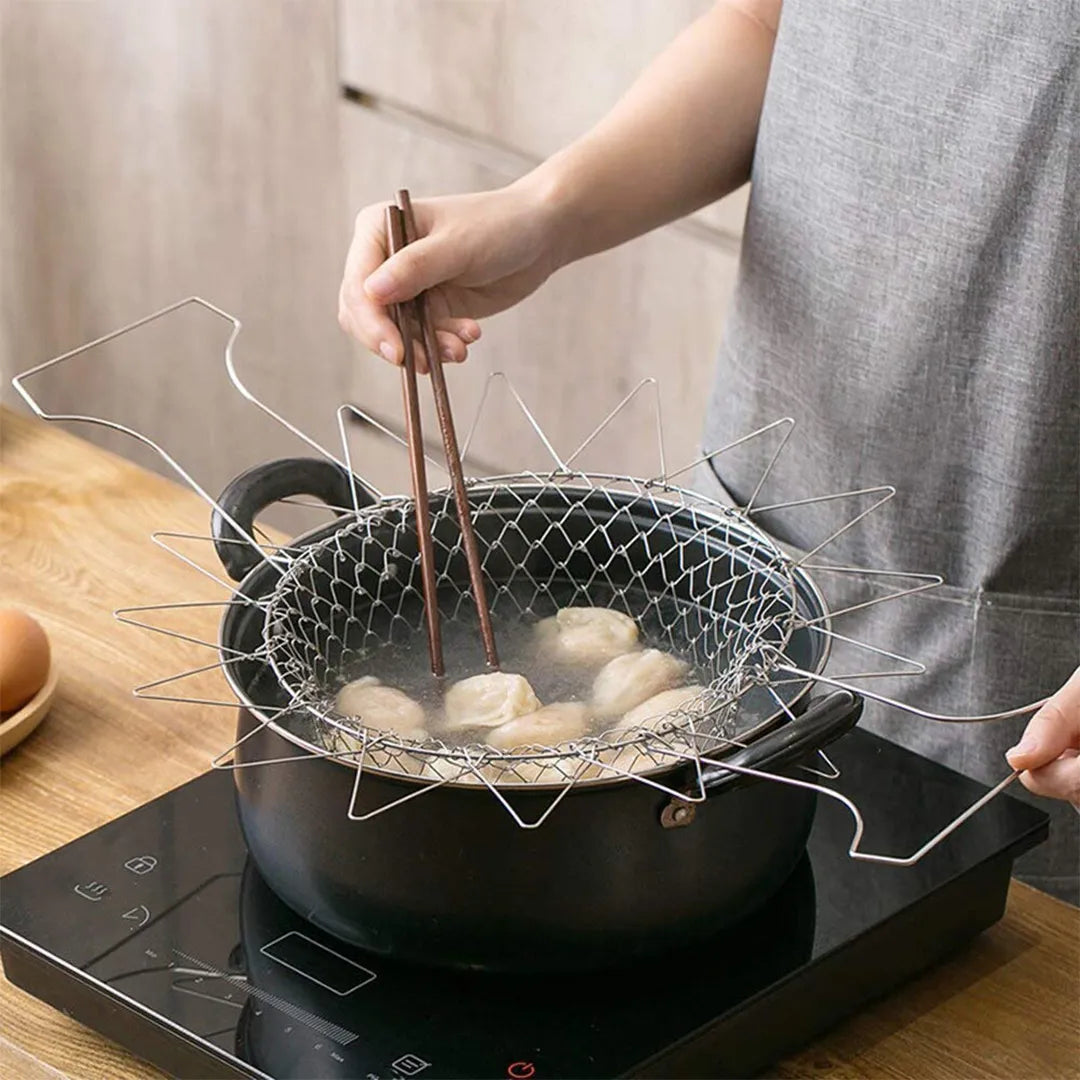 Foldable frying basket for French fries chicken and fried snacks
