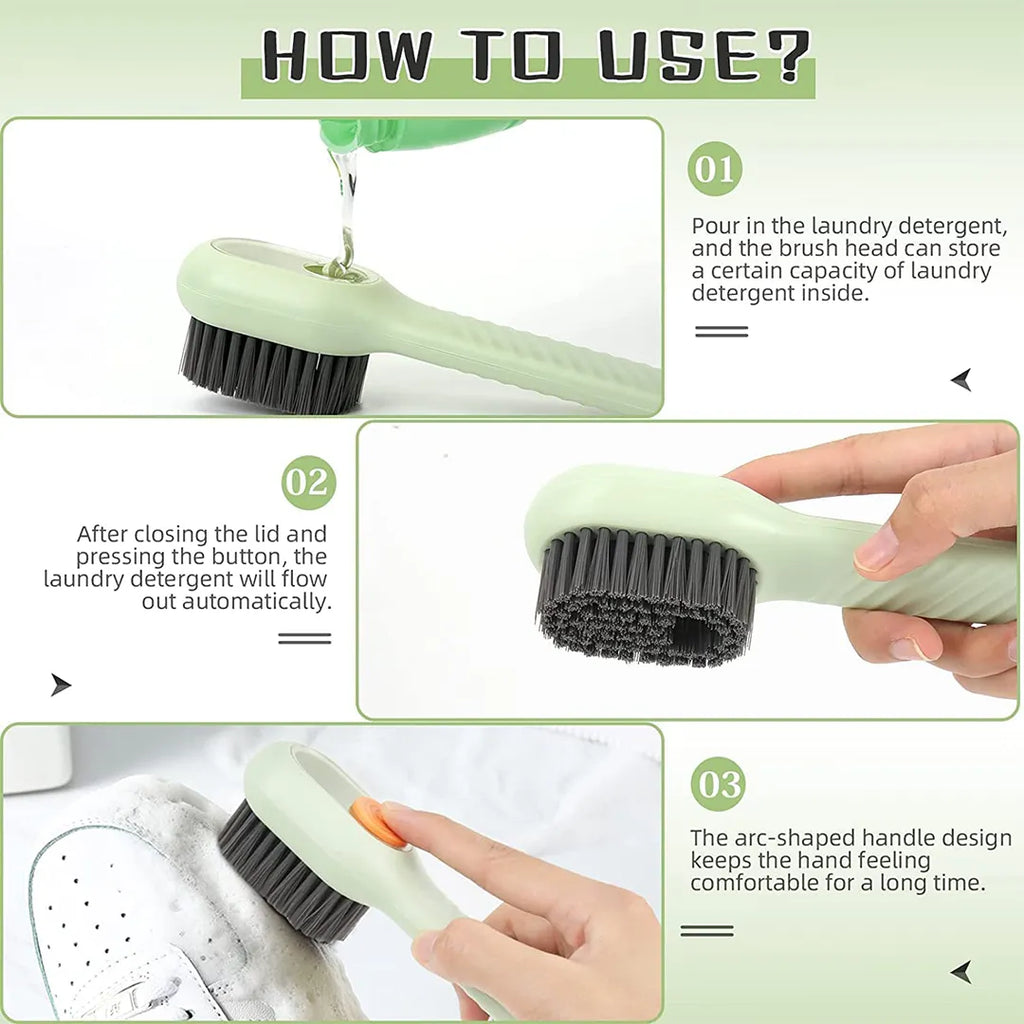 Multifunctional soap dispensing cleaning brush for shoe and household cleaning