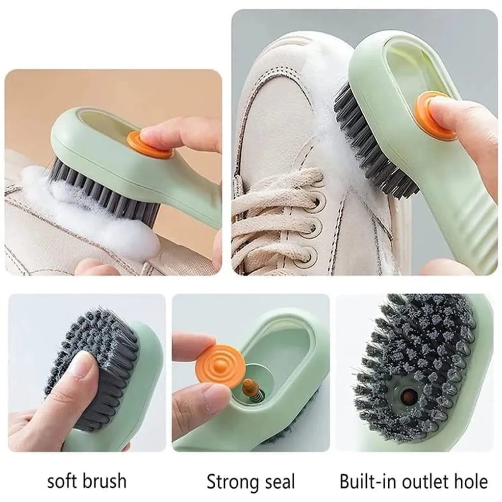 Multifunctional liquid shoe cleaning brush with built-in soap dispenser