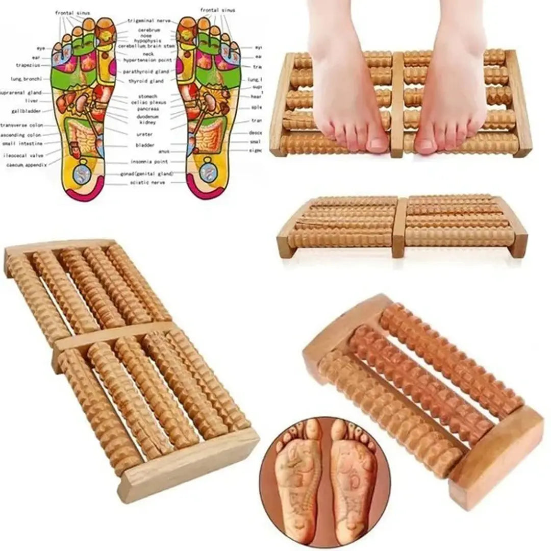 wooden roller foot massager for stress relief and relaxation