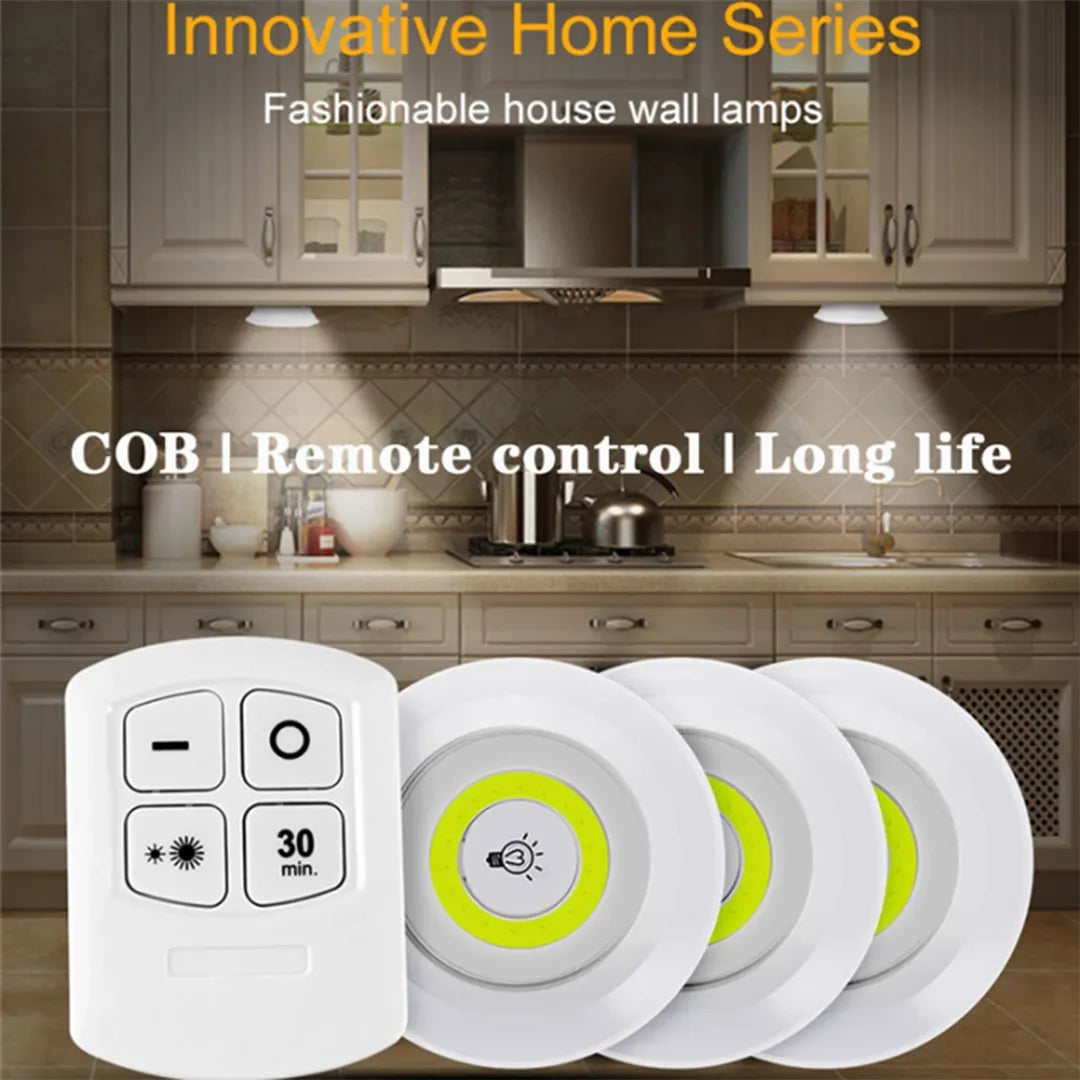 Pack of 3 LED tap lights with remote control for home lighting