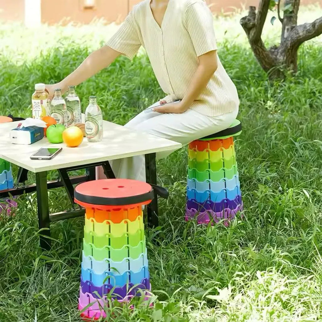 Portable telescopic folding stool with compact retractable design