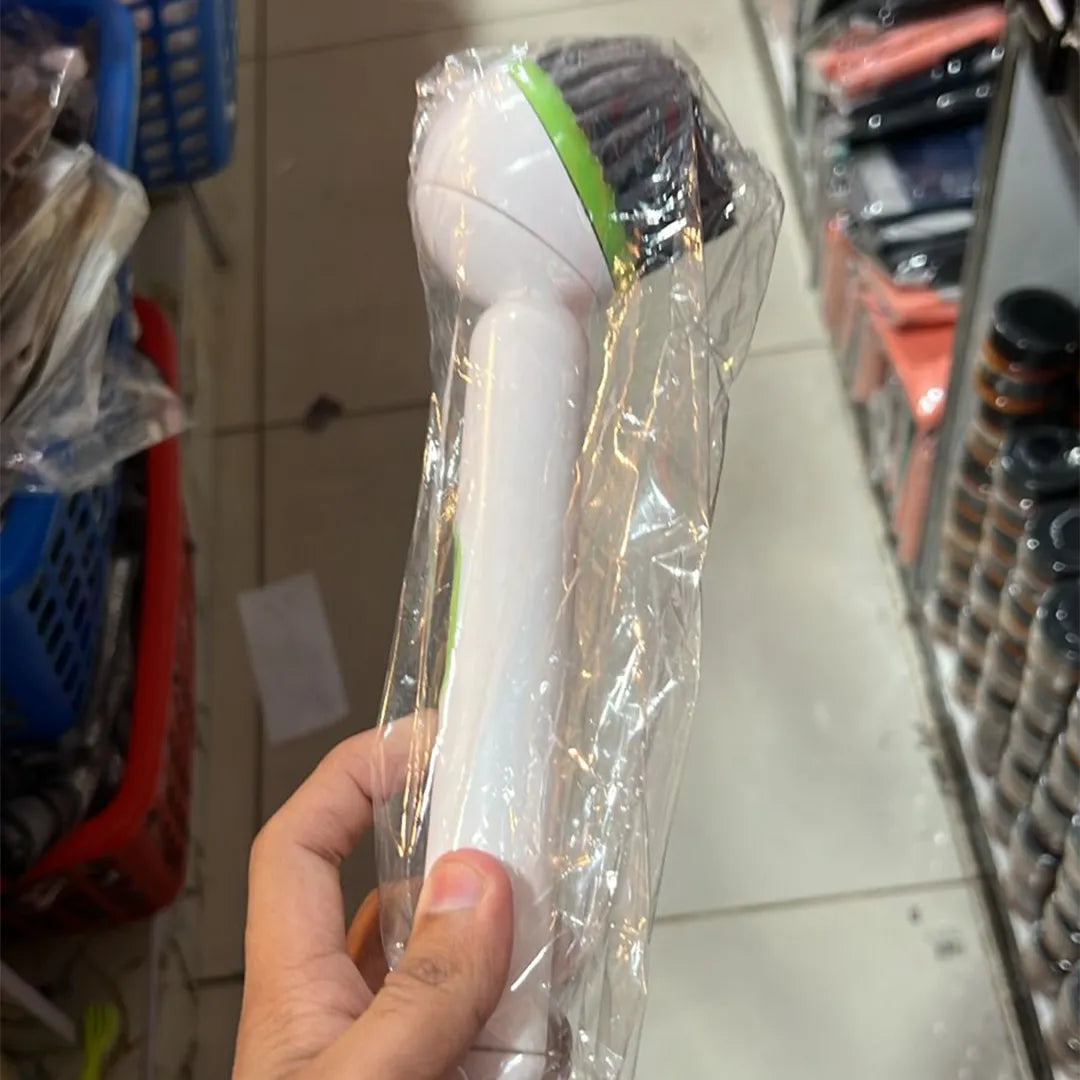 Portable kitchen cleaning brush with adjustable handle and refillable soap dispenser