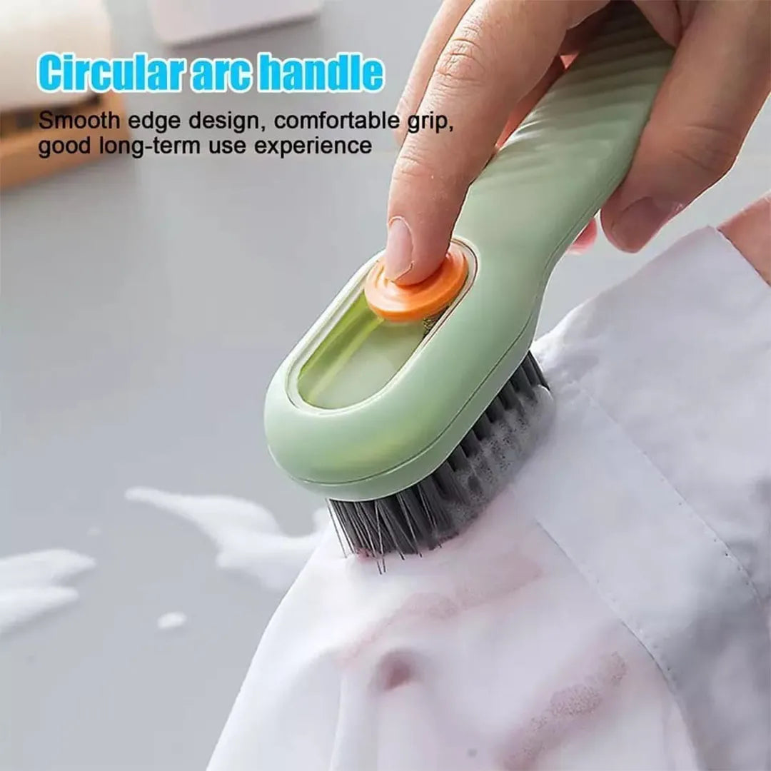Soap dispenser shoe brush for cleaning shoes clothes and household items