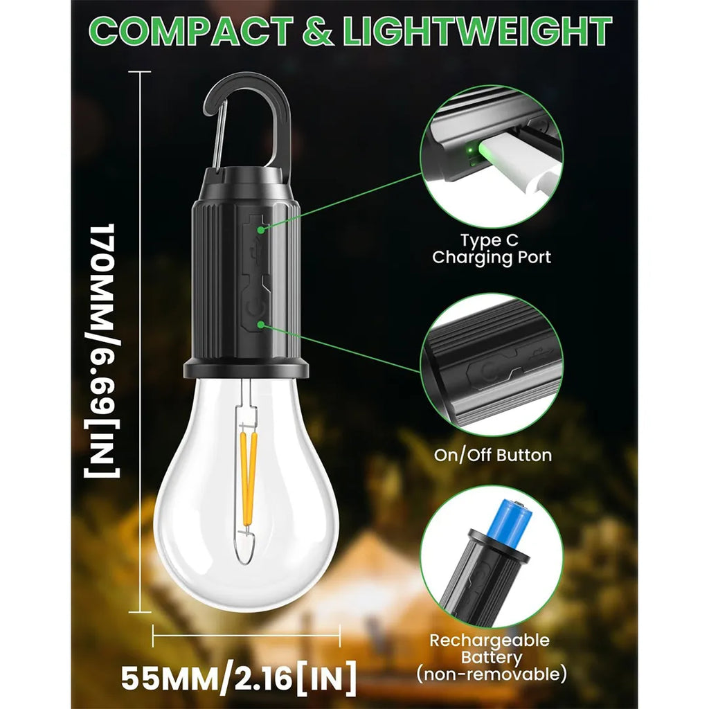 Portable hanging warm light with carabiner hook for camping tents