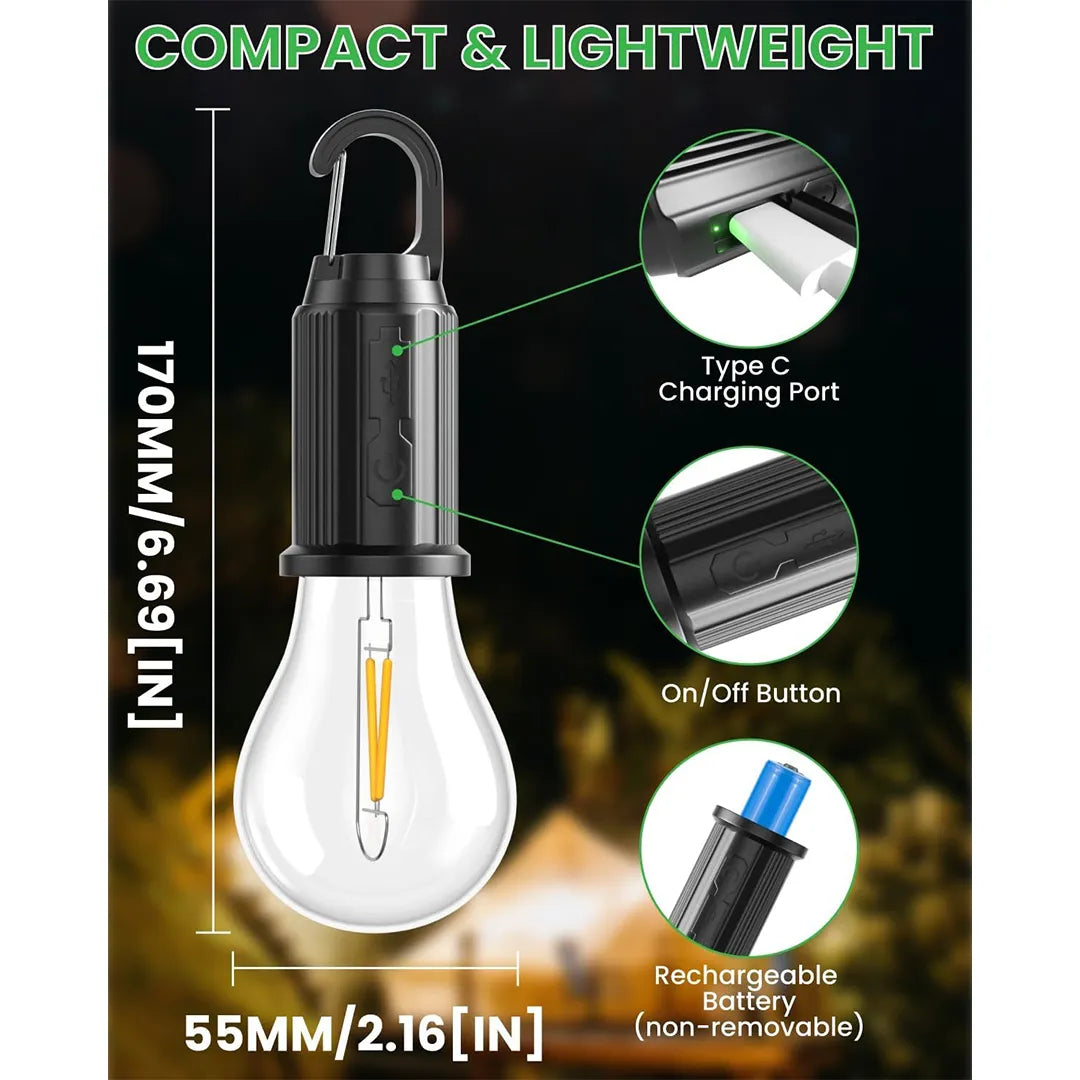 Portable hanging warm light with carabiner hook for camping tents