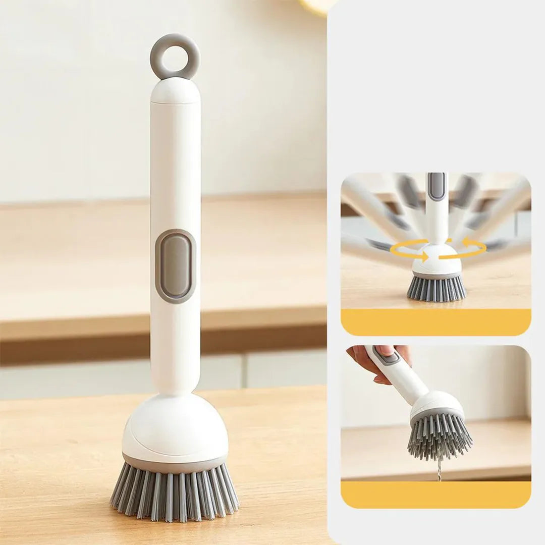 Refillable soap dispensing dish brush for daily kitchen cleaning