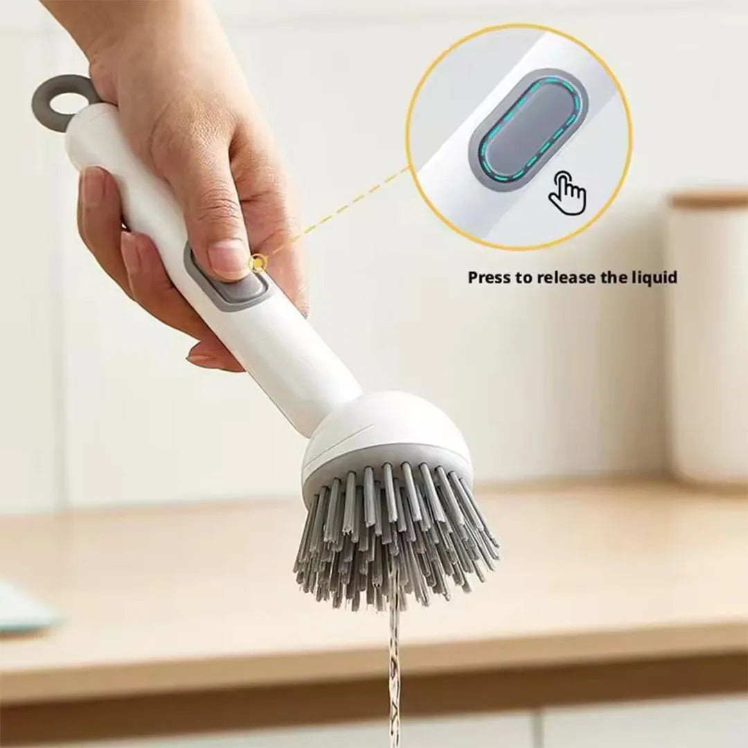 Refillable kitchen cleaning brush with soap dispenser for dishes pots and pans