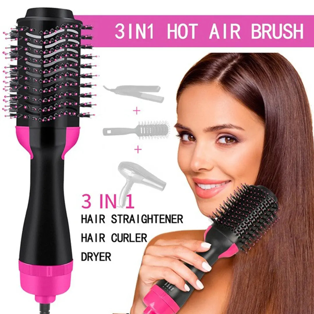3 in 1 hot air brush hair dryer straightener curler