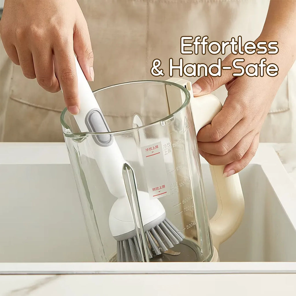 Soap dispenser cleaning brush for washing dishes pots pans and kitchen utensils