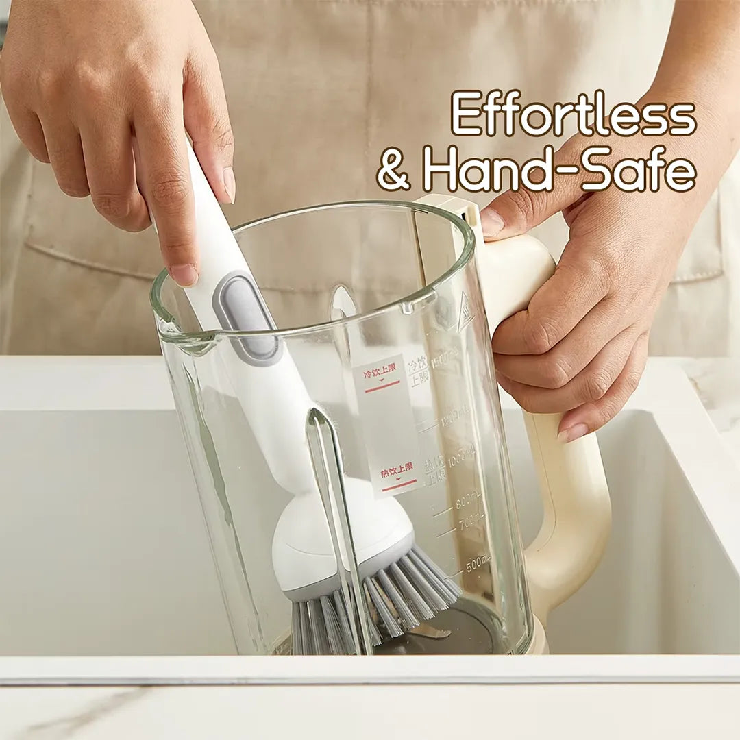 Soap dispenser cleaning brush for washing dishes pots pans and kitchen utensils