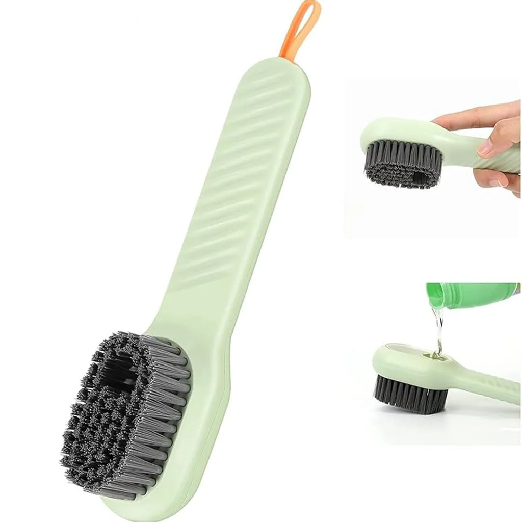 Press type automatic liquid dispensing shoe cleaning brush with long handle