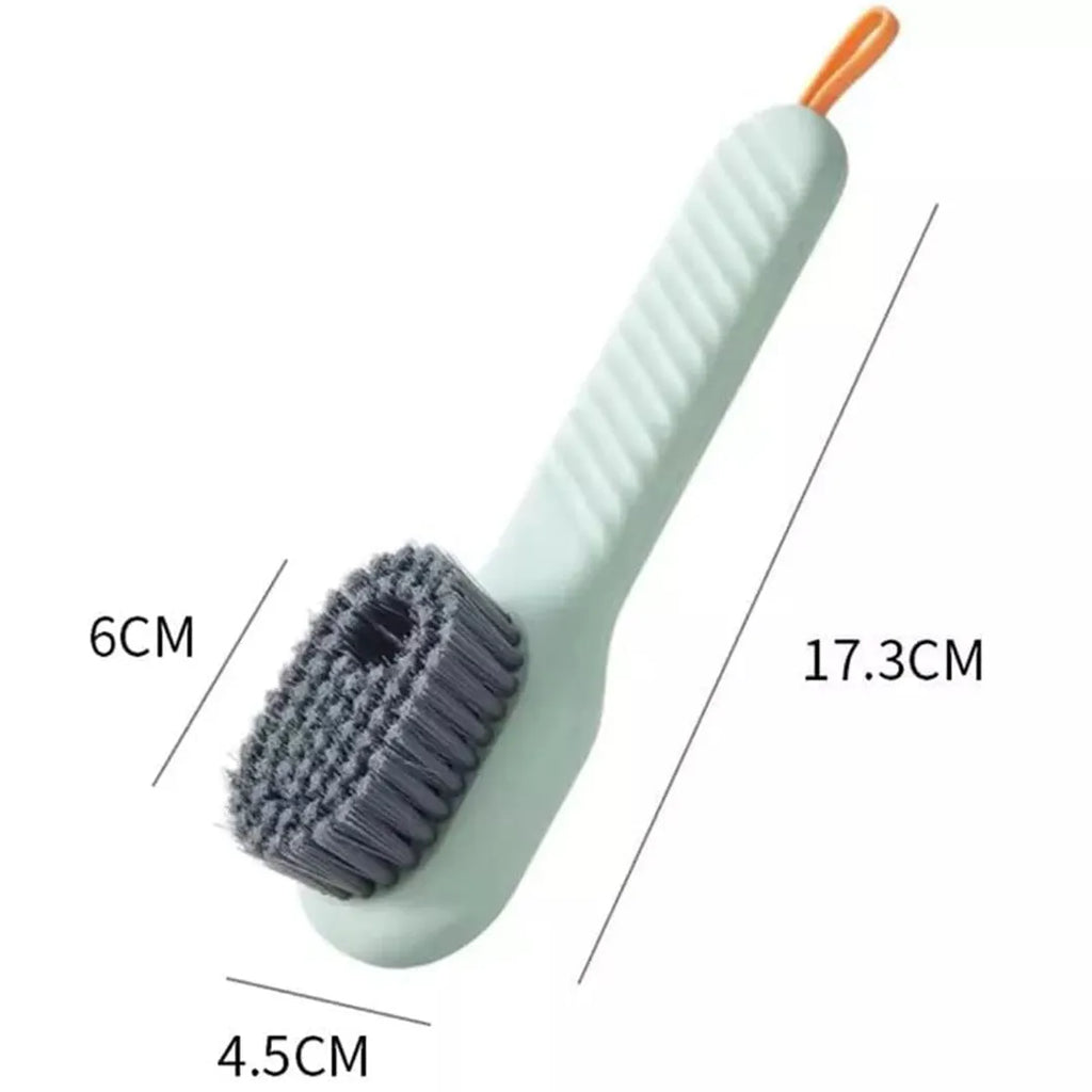 Long handle liquid dispensing shoe cleaning brush for household use