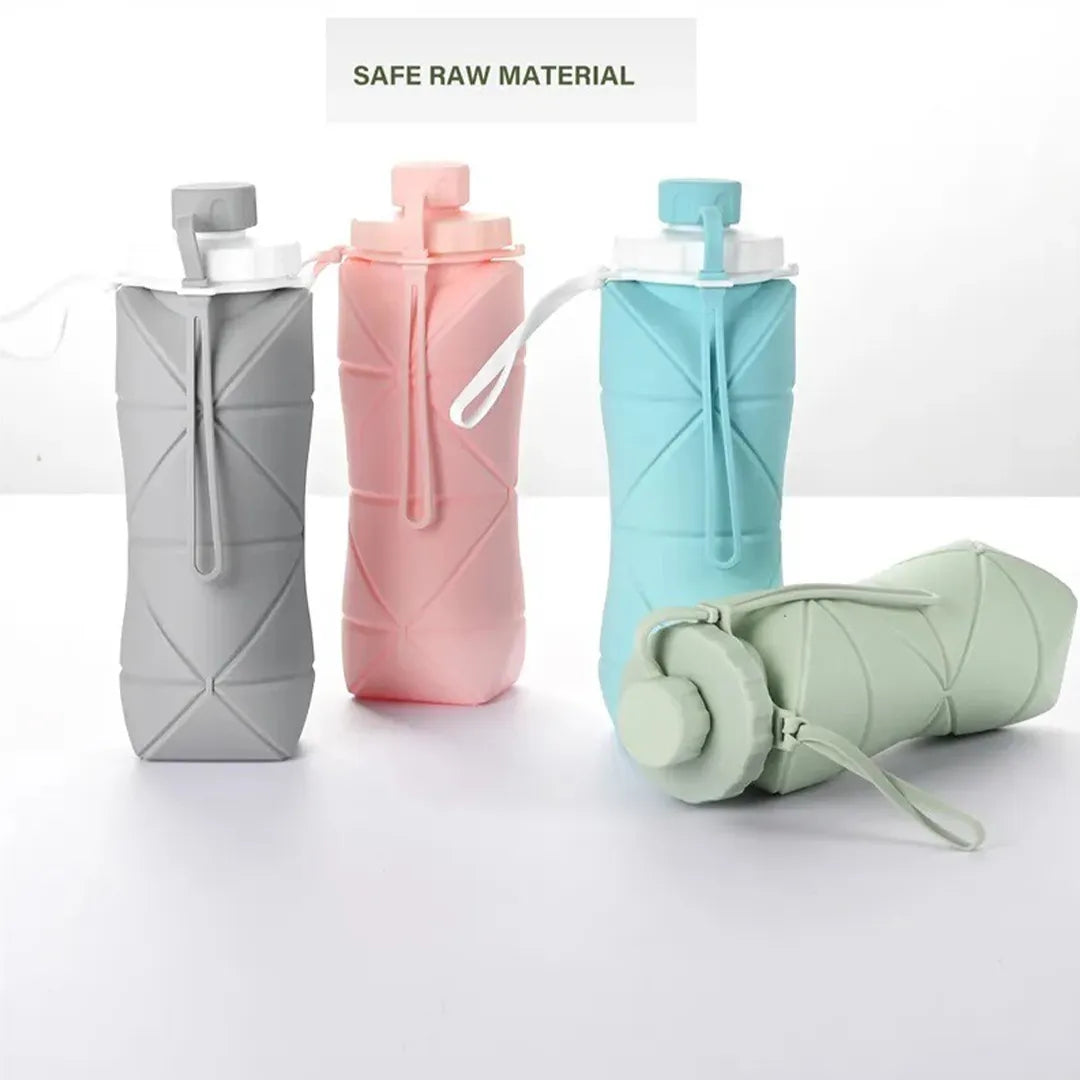 600ml reusable silicone water bottle with lightweight foldable design