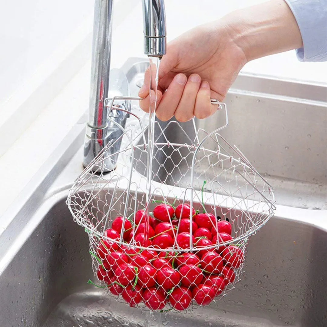 Multi-functional stainless steel cooking basket for everyday kitchen use