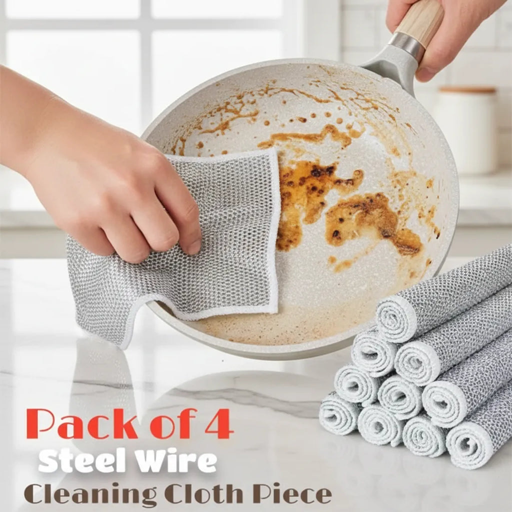 Steel wire kitchen scrubber for cleaning pots pans and cookware