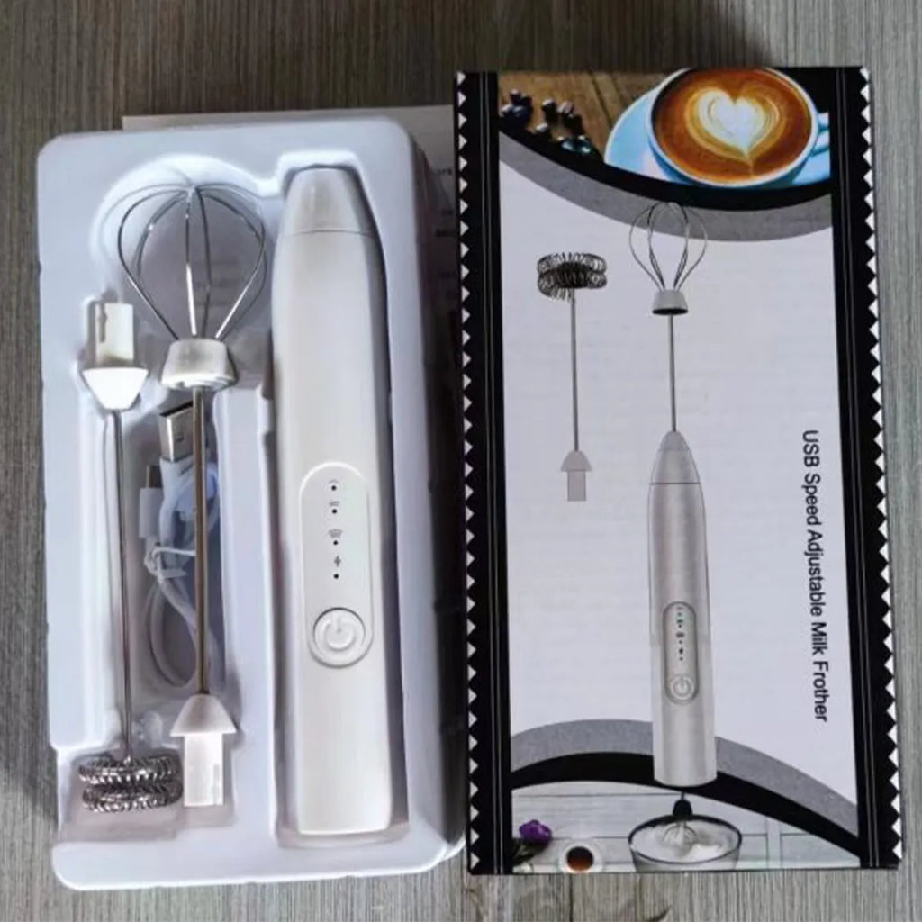 USB rechargeable coffee milk frother with 3 adjustable speed settings