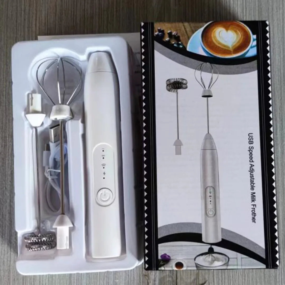 USB rechargeable coffee milk frother with 3 adjustable speed settings