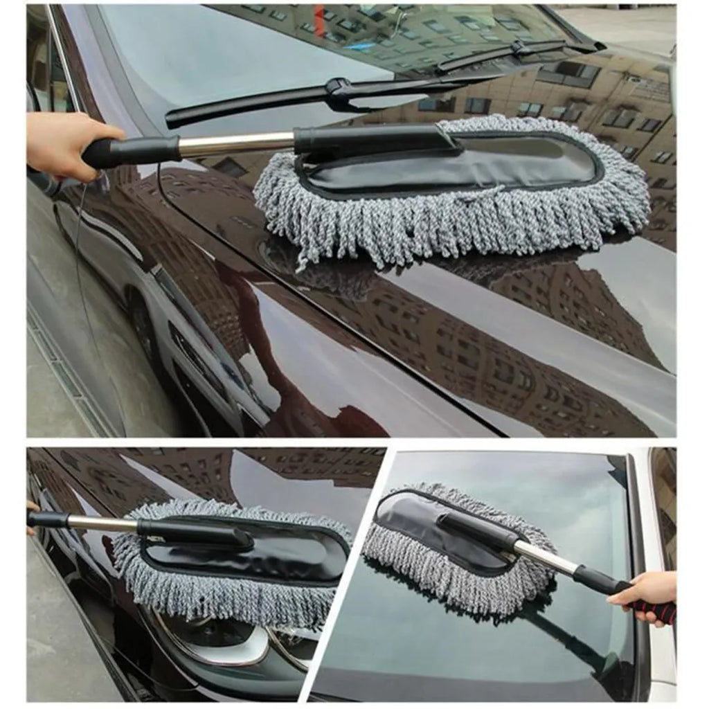Telescopic microfiber car duster for removing dust and dirt from vehicles 
