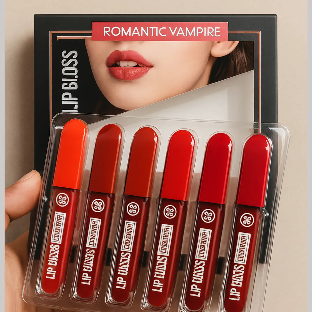 Velvety finish red lipgloss set for women's daily and party makeup